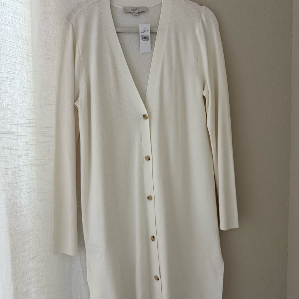 LOFT Ivory Long Sleeve Button-Down sweater